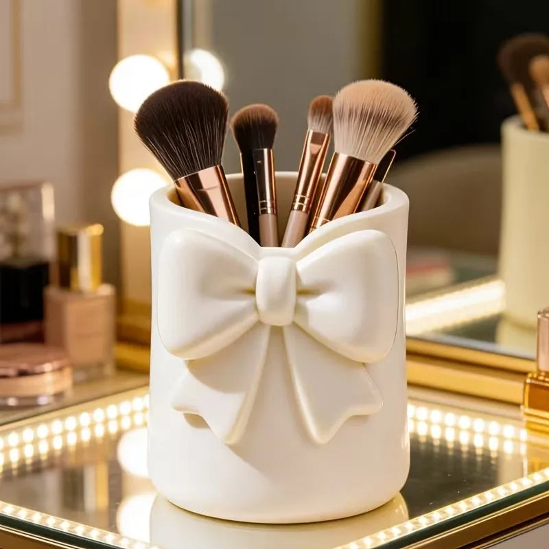 Organisateur de maquillage avec nœud – Rangement pour pinceaux et accessoires (1 pièce)