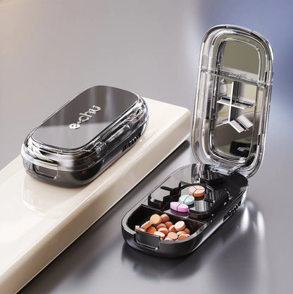 Coupe-comprimés portable 4-en-1 avec pilulier, broyeur et compartiment de rangement étanche à la poussière
