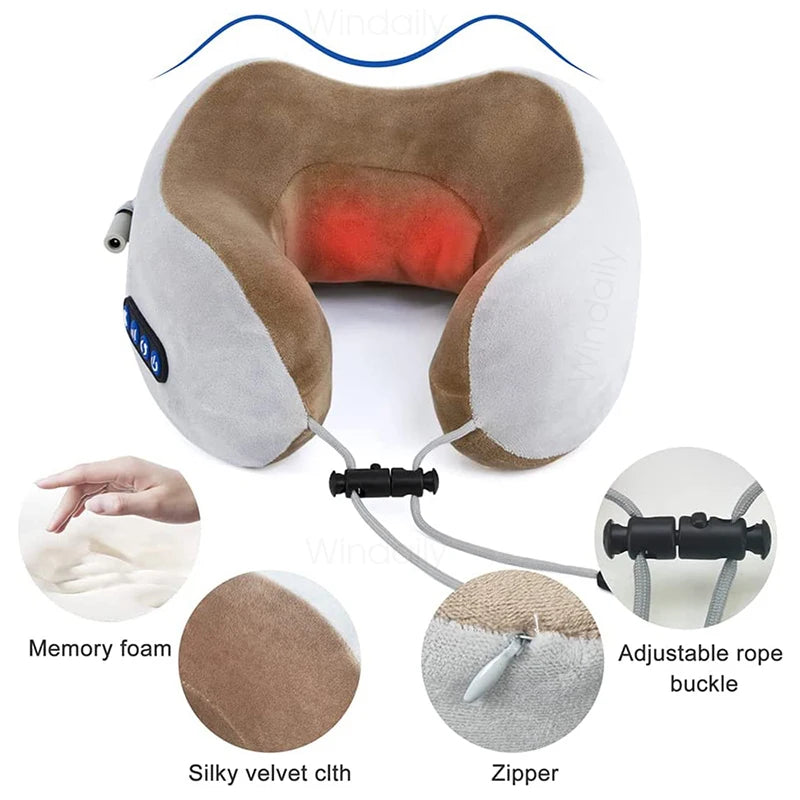 2025 Electric Neck Massager Vibration 3D Kneading Shiatsu Back Massage U Shaped Pillow For Shoulder Cervical Pain Relief Fatigue
