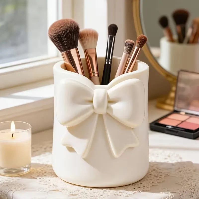 Organisateur de maquillage avec nœud – Rangement pour pinceaux et accessoires (1 pièce)