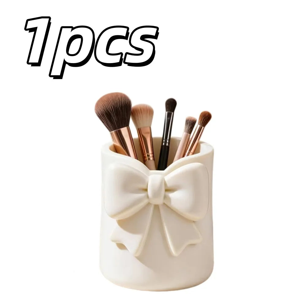 Organisateur de maquillage avec nœud – Rangement pour pinceaux et accessoires (1 pièce)
