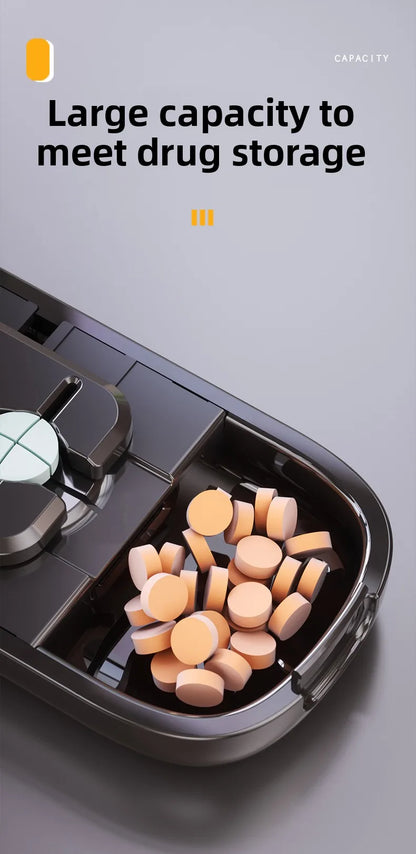 Coupe-comprimés portable 4-en-1 avec pilulier, broyeur et compartiment de rangement étanche à la poussière